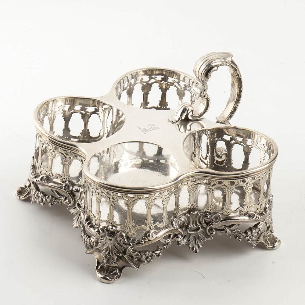 Rara Cruet Inglese William IV in Argento con Quattro Bottiglie - Londra 1836, Maestri Argentieri ...