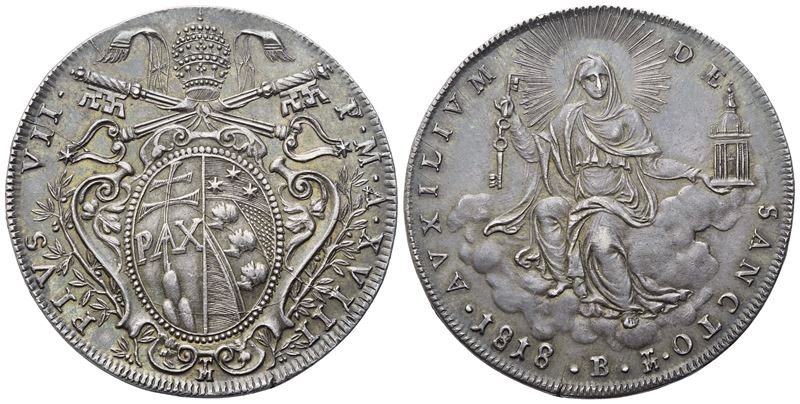 Tommaso Mercandetti (incisore), Stato Pontificio Pio VII, Scudo 1818 (Anno XVIII) in argento