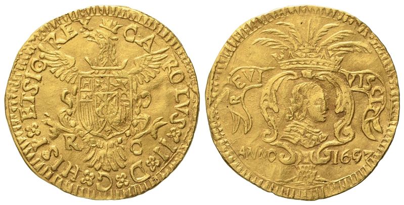Palermo. Regno di Sicilia. Carlo II di Spagna (1665-1700). Scudo 'riccio' 1697. Au (3,26 G; 23 MM...