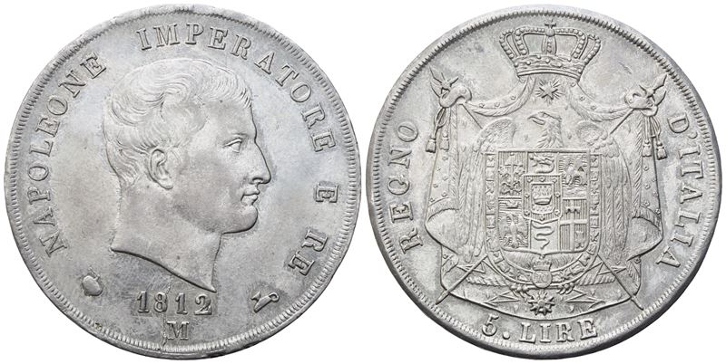Milano. Regno D'italia. Napoleone i (1805 - 1814). 5 Lire 1812, Puntali Aguzzi. Ag (24,96 G; 37 M...