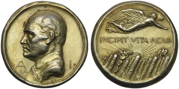 FASCISTE. Medaglia 1923 A. I. Decennale del PNF. Opus Castiglioni. Ag dorato (16,8gr; 29 mm).  Cas. I/23. SPL