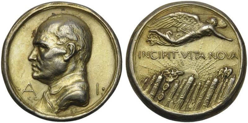 Fasciste. Medaglia 1923 A. I. Decennale del Pnf. Opus Castiglioni. Ag Dorato (16,8gr; 29 MM). Cas...