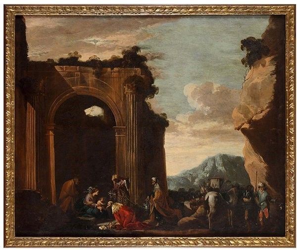 SCUOLA NAPOLETANA, META' DEL XVII SECOLO : Adorazione dei Magi...  - Auction Dipinti, disegni, sculture e oggetti di antiquariato dal XV al XIX secolo - Bertolami Fine Art - Casa d'Aste