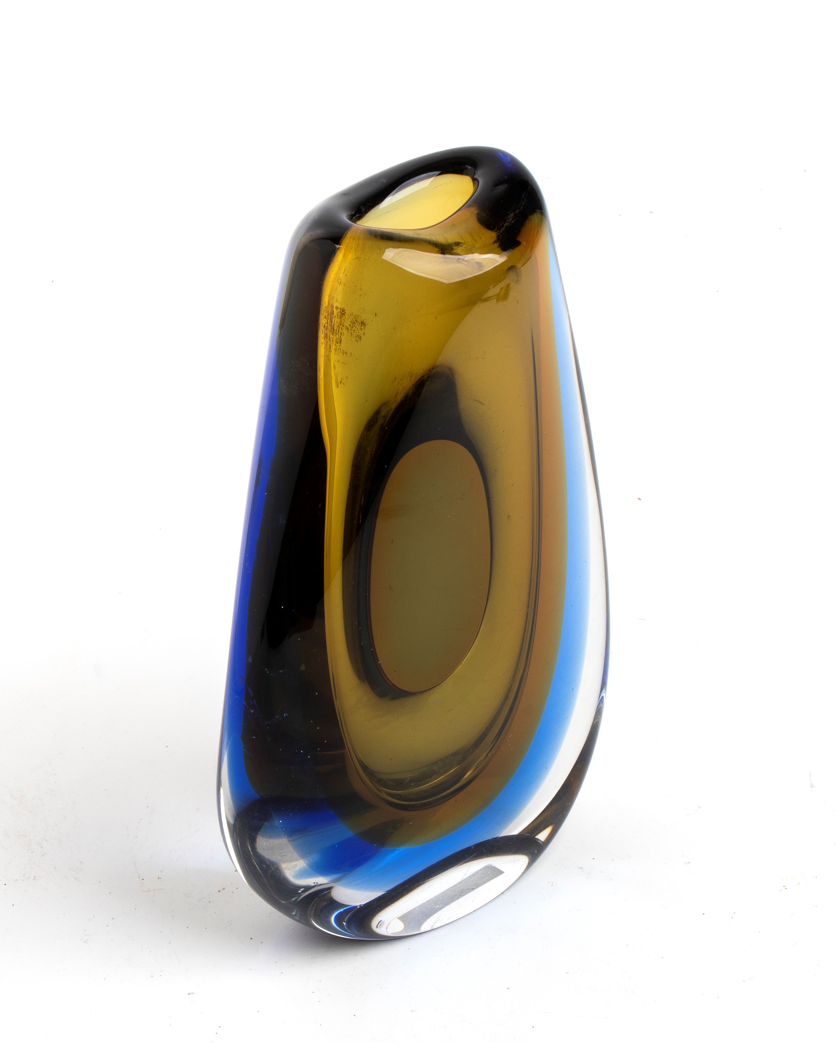 Flavio Poli Chioggia, 1900 - Venezia, 1984 - Vaso in Vetro Sommerso Giallo e Blu