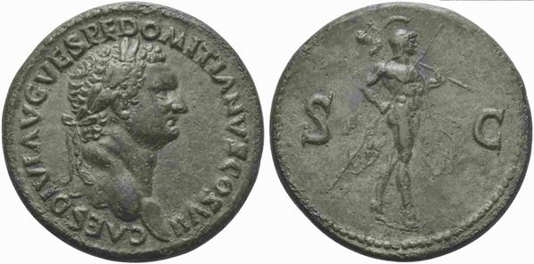 Domitian, as Caesar, Sestertius struck under Titus, Rome or an uncertain Balkan...