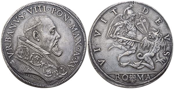 STATO PONTIFICIO. Roma. Urbano VIII (1623-1644). Piastra Anno XV; Ag (31,45 g; 41,5 mm)