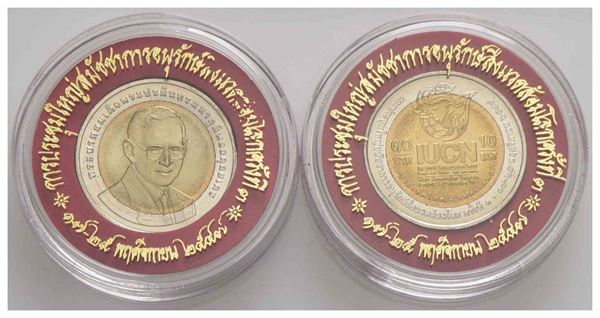 THAILANDIA. Rama IX (1946-2016). 10 bath 2004. Bi. Kr. Y413. Dittico in confezi...  - Asta Monete e medaglie moderne Italiane ed Estere - Bertolami Fine Art - Casa d'Aste