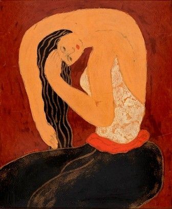 Figura femminile che si pettina, 1993...  - Asta Dai bronzi arcaici cinesi alla pittura indonesiana e vietnamita del novecento - Bertolami Fine Art - Casa d'Aste