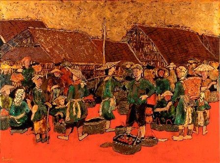 PHAM CHINH TRUNG
Vietnam, 1955-
 - Scena di mercato con figure, 1993...