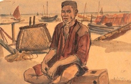 Pescatore, 1965...  - Asta Dai bronzi arcaici cinesi alla pittura indonesiana e vietnamita del novecento - Bertolami Fine Art - Casa d'Aste