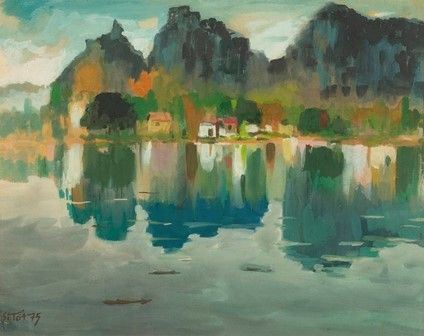 NGUYEN SY TOT
Vietnam, 1925-?

 : Paesaggio con villaggio sul lago, 1975...  - Auction Dai bronzi arcaici cinesi alla pittura indonesiana e vietnamita del novecento - Bertolami Fine Art - Casa d'Aste