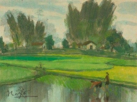 Paesaggio con figure, 1976...  - Asta Dai bronzi arcaici cinesi alla pittura indonesiana e vietnamita del novecento - Bertolami Fine Art - Casa d'Aste