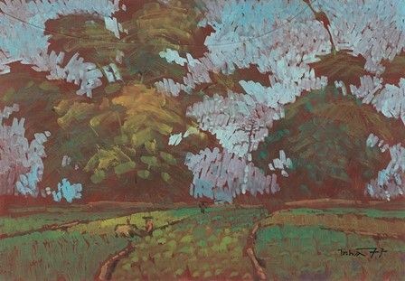 Paesaggio con alberi, 1977...  - Asta Dai bronzi arcaici cinesi alla pittura indonesiana e vietnamita del novecento - Bertolami Fine Art - Casa d'Aste