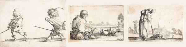 Stefano della Bella (Firenze, 1610 - 1664) - 1. Mendicante, cm 5,5x8,5; 2. Madre con bambino sulle spalle, cm. 5,5x8,3; 3. I...