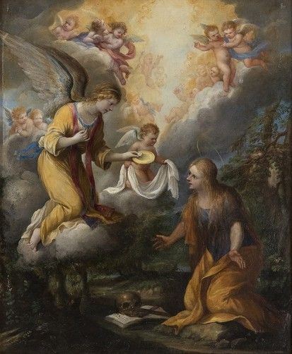 Maddalena penitente riceve l’ostia da un angelo...  - Asta Dipinti, disegni e sculture dal XV al XIX secolo. - Bertolami Fine Art - Casa d'Aste