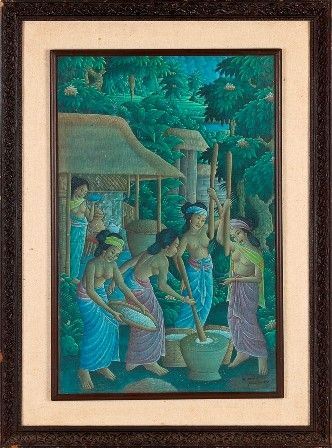 ARTISTA BALINESE 
seconda met&#224; del XX secolo
 : Figure femminili al mortaio
...  - Asta Dai bronzi arcaici cinesi alla pittura indonesiana e vietnamita del novecento - Bertolami Fine Art - Casa d'Aste