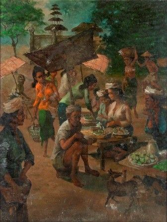 Scena di mercato con figure, 1977...  - Asta Dai bronzi arcaici cinesi alla pittura indonesiana e vietnamita del novecento - Bertolami Fine Art - Casa d'Aste