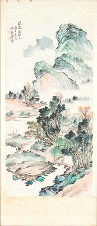 PAESAGGIO CON FIGURE A INCHIOSTRO E COLORI SU CARTA 
Cina, XX secolo...