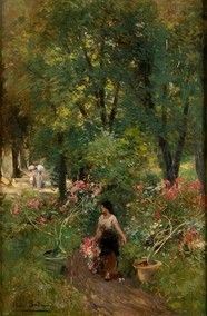 PAOLO SALA (Milano, 1859 - 1924) : Nel parco...  - Asta Dipinti, disegni, sculture e oggetti di antiquariato dal XV al XIX secolo - Bertolami Fine Art - Casa d'Aste