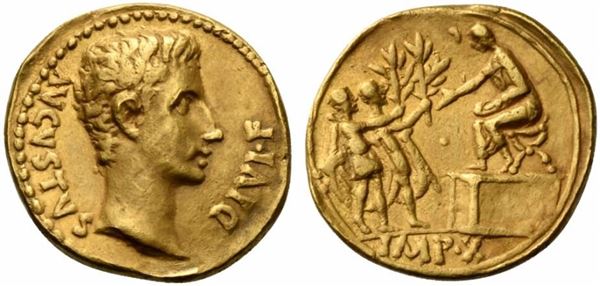 Augustus (27 BC - AD 14), Aureus, Lugdunum, 15-12 BC...