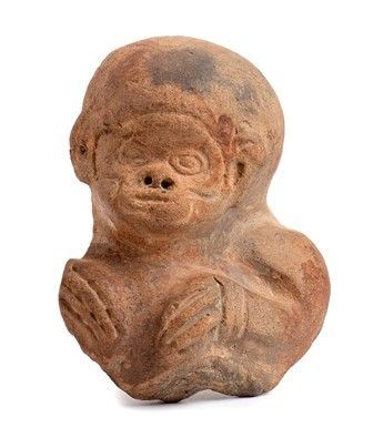 FRAMMENTO DI BUSTO DI SCIMMIA IN TERRACOTTA

 : Guatemala o Mexico, Civiltà Maya, VI-VII secolo

9,7 x 8 cm

Provenienza:
una r...  - Asta Arte Asiatica e Tribale - Bertolami Fine Art - Casa d'Aste