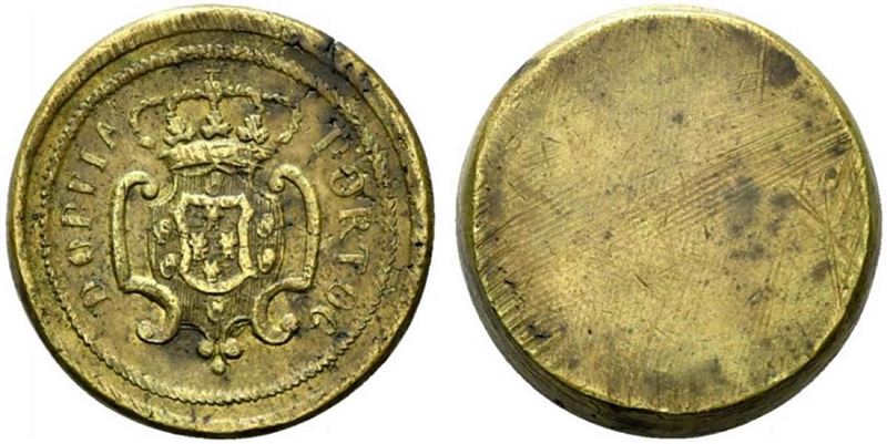 Portogallo. Peso Monetale della Doppia. Stemma Coronato R/ Liscio. Ot (28,50 G). Bb+