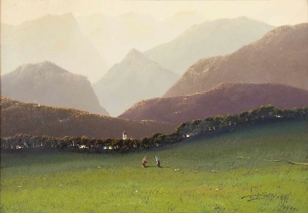 GIOVANNI PESSINA
Bergamo, 1836 - Milano, 1904 - Paesaggio di montagna, 1893...