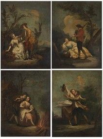 Vista, Udito, Tatto, Olfatto, serie di quattro Allegorie dei Sensi...  - Auction Dipinti, disegni, sculture e oggetti di antiquariato dal XV al XIX secolo - Bertolami Fine Art - Casa d'Aste