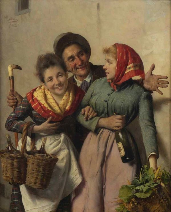 POMPEO MASSANI
Firenze, 1850 - 1920 - Gaio incontro...