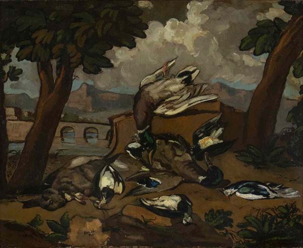 LUIGI SURDI
Napoli, 1897 - Roma, 1959 - Natura morta - Cacciagione, 1929...
