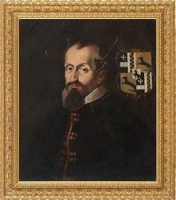 Artista spagnolo, XVII secolo : Ritratto di gentiluomo con arme gentilizia...  - Asta Dipinti, disegni, sculture e oggetti di antiquariato dal XV al XIX secolo - Bertolami Fine Art - Casa d'Aste