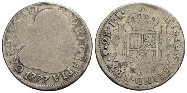 BOLIVIA. Carlo III di Borbone (1759-1788). 2 Reales 1777 PR - Ag. R. Kr. 53. qM...