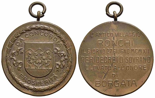 GORIZIA. (Ronchi dei Legionari) Medaglia 1912 con appiccagnolo. Ae (29 mm.) DA ...