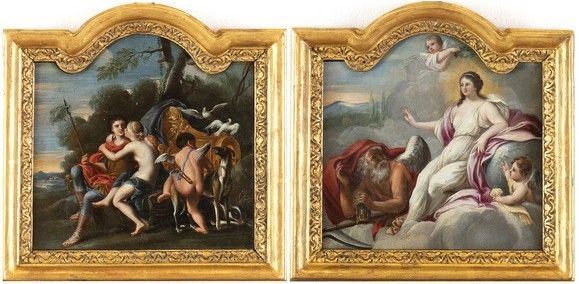 SCUOLA ROMANA, PRIMA META&#8217; DEL XIX SECOLO : Venere e Adone - La Verità sconfigge il Tempo,                                 ...  - Asta Dipinti, disegni, sculture e oggetti di antiquariato dal XV al XIX secolo - Bertolami Fine Art - Casa d'Aste