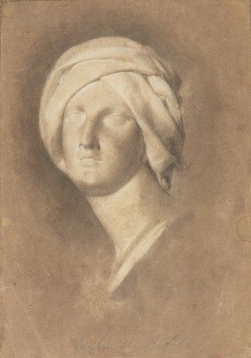Artista italiano, fine XVIII - inizio XIX secolo - Testa monocroma di donna con turbante (La figlia di Iefte?)...