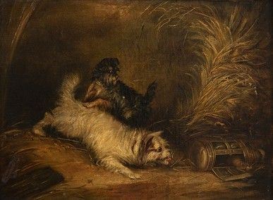 Coppia di cani in un paesaggio...  - Auction Dipinti, disegni, sculture e oggetti di antiquariato dal XV al XIX secolo - Bertolami Fine Art - Casa d'Aste