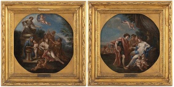 Nicolas Poussin : Scena di offerta a una divinità - Apollo e le ninfe, Coppia di dipinti...  - Auction Dipinti, disegni, sculture e oggetti di antiquariato dal XV al XIX secolo - Bertolami Fine Art - Casa d'Aste