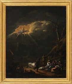 NICOLAES BERCHEM (Haarlem, 1620 - Amsterdam, 1683), ATTRIBUITO : Annuncio ai pastori...  - Auction Dipinti, disegni, sculture e oggetti di antiquariato dal XV al XIX secolo - Bertolami Fine Art - Casa d'Aste