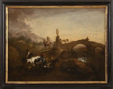 NICOLAES BERCHEM (Haarlem, 1620 - Amsterdam, 1683), ATTRIBUITO : Paesaggio fiammingo...  - Asta Dipinti, disegni, sculture e oggetti di antiquariato dal XV al XIX secolo - Bertolami Fine Art - Casa d'Aste