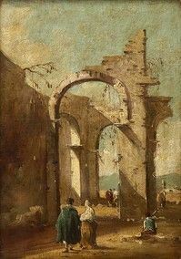 Giacomo Guardi : Capriccio con figure...  - Auction Dipinti, disegni, sculture e oggetti di antiquariato dal XV al XIX secolo - Bertolami Fine Art - Casa d'Aste