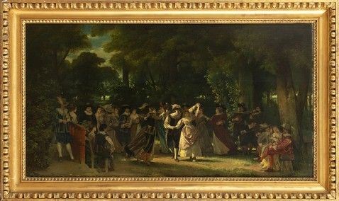 FRANS MOORMANS (Rotterdam, 1832 - Parigi, 1893) : Festa danzereccia in un bosco...  - Asta Dipinti, disegni, sculture e oggetti di antiquariato dal XV al XIX secolo - Bertolami Fine Art - Casa d'Aste