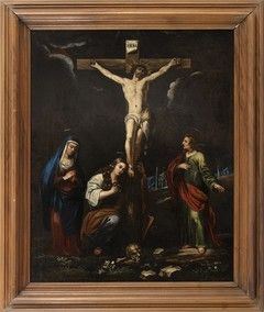 PITTORE VENETO, INIZIO XVII SECOLO : Crocifissione con la Vergine, Maddalena e Giovanni Evangelista...  - Auction Dipinti, disegni, sculture e oggetti di antiquariato dal XV al XIX secolo - Bertolami Fine Art - Casa d'Aste