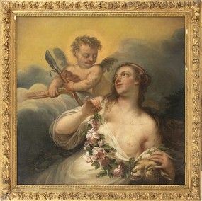 SCUOLA ROMANA, PRIMA META&#8217; DEL XIX SECOLO : Venere con amorino (Flora)...  - Asta Dipinti, disegni, sculture e oggetti di antiquariato dal XV al XIX secolo - Bertolami Fine Art - Casa d'Aste