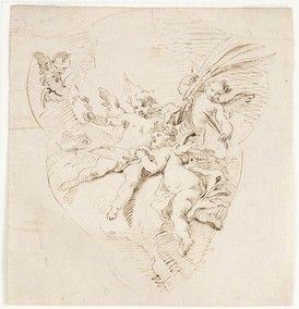 GIOVANNI BATTISTA CROSATO (Venezia, 1685 - 1758), ATTRIBUITO : Volo di angeli...  - Asta Dipinti, disegni, sculture e oggetti di antiquariato dal XV al XIX secolo - Bertolami Fine Art - Casa d'Aste