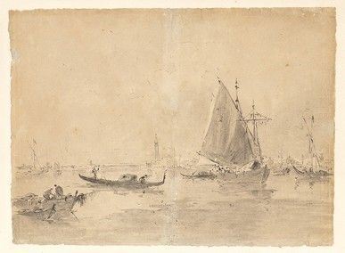 MANIERA DI FRANCESCO GUARDI (Venezia, 1712 - 1793) : Imbarcazioni sulla laguna...  - Auction Dipinti, disegni, sculture e oggetti di antiquariato dal XV al XIX secolo - Bertolami Fine Art - Casa d'Aste