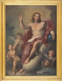 Gregorio Lazzarini (Venezia, 1655 - Villabona Veronese, 1730) - Gesù Cristo benedicente circondato da angeli...