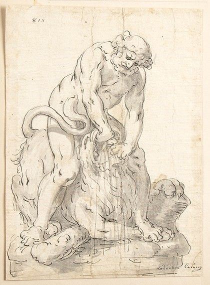 SCUOLA BOLOGNESE, INIZIO XVII SECOLO - Ercole e il leone di Nemea...