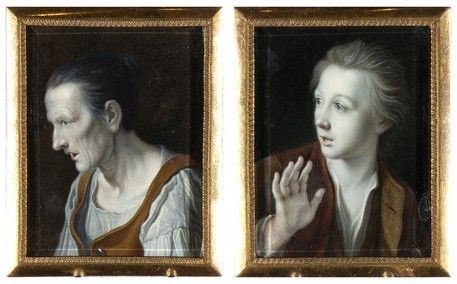 SCUOLA FRANCESE, XVIII SECOLO (da Charles Lebrun) : Donna anziana di profilo - Giovane uomo di profilo, Coppia di miniature...  - Auction Dipinti, disegni, sculture e oggetti di antiquariato dal XV al XIX secolo - Bertolami Fine Art - Casa d'Aste