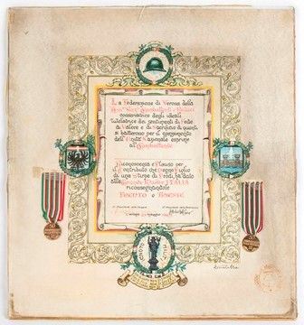 Repubblica italiana, ordine di Vittorio Veneto, due medaglie in oro con diploma...  - Auction Fashion & Luxury, Gioielli, Memorabilia, Militaria, Medaglie e Ordini Cavallereschi - Bertolami Fine Art - Casa d'Aste