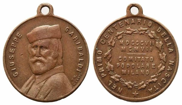 MILANO. Medaglia 1° centenario della nascita di Garibaldi 1907. Comitato Popola...